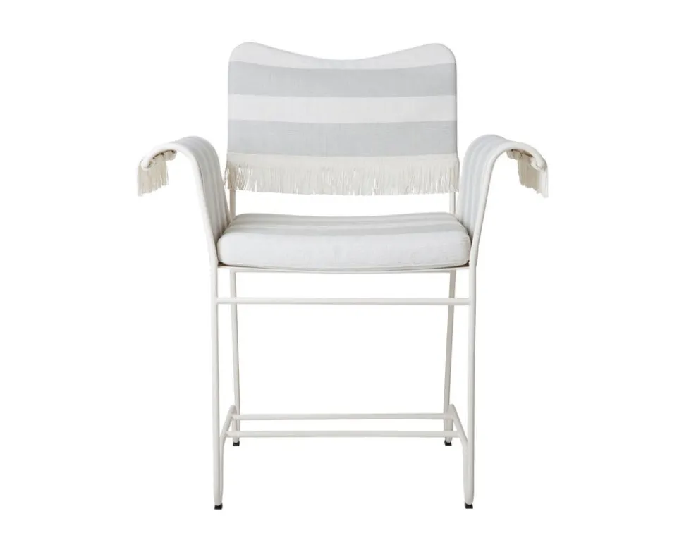 Tropique Stol | Fransar | Tyg Stripe Limonta 20, Vit
