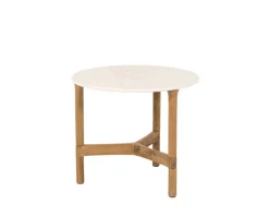 Twist Soffbord Ø45 | Teak/ Travertine Look