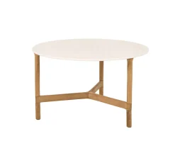 Twist Soffbord Ø70 | Teak/ Travertine Look