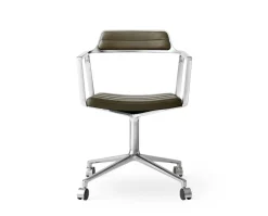 Vipp 452 Swivel Chair | Hjul | Polerat Aluminium, Grönt Läder