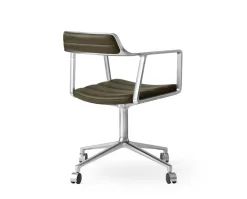 Vipp 452 Swivel Chair | Hjul | Polerat Aluminium, Grönt Läder