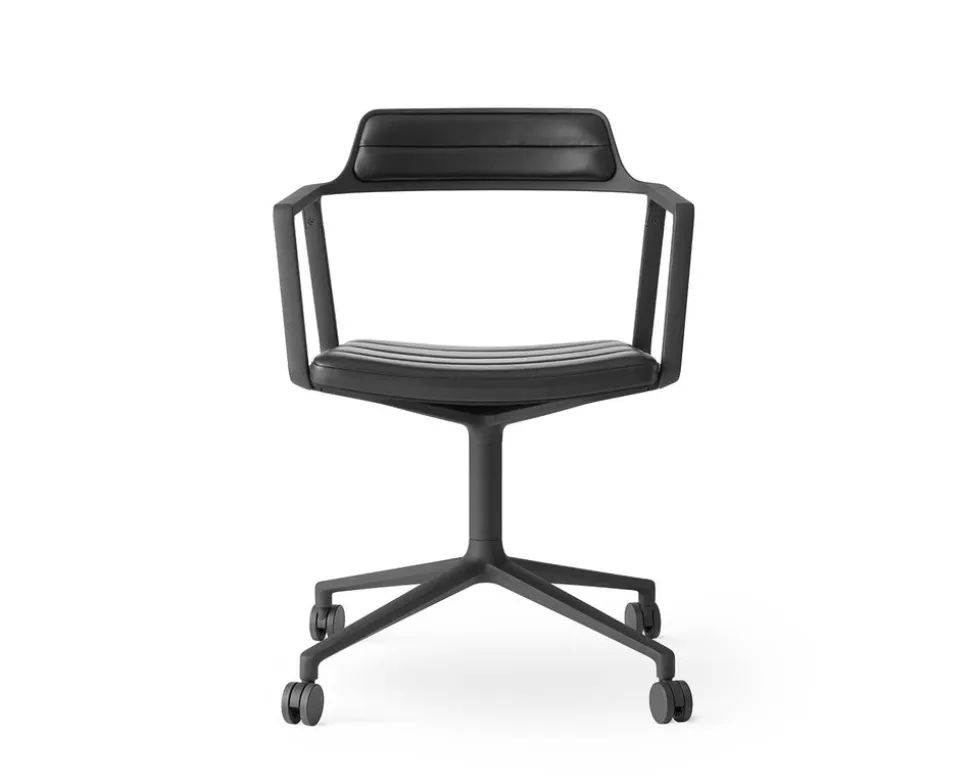 Vipp 452 Swivel Chair | Hjul | Pulverlackat Aluminum, Svart Läder