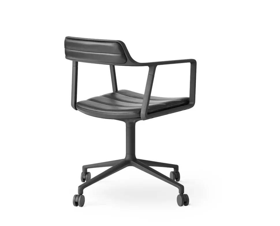 Vipp 452 Swivel Chair | Hjul | Pulverlackat Aluminum, Svart Läder