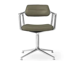 Vipp 453 Swivel Stol | Fötter | Bosco Grönt Läder, Polerat Aluminium