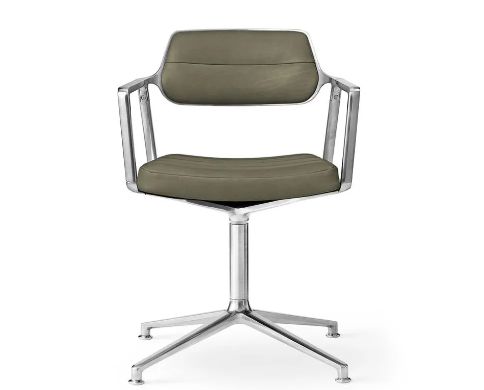 Vipp 453 Swivel Stol | Fötter | Bosco Grönt Läder, Polerat Aluminium