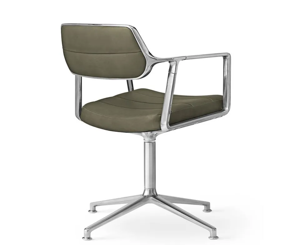 Vipp 453 Swivel Stol | Fötter | Bosco Grönt Läder, Polerat Aluminium