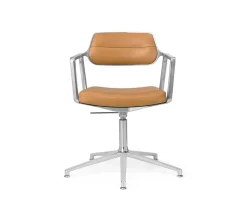 Vipp 453+ Swivel Stol | Fötter | Camel Läder, Polerat Aluminium