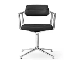 Vipp 453 Swivel Stol | Fötter | Svart Läder, Polerat Aluminium