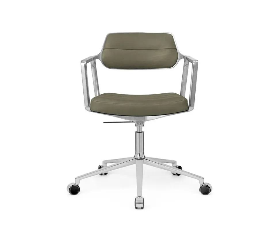 Vipp 453+ Swivel Stol | Hjul | Bosco Grönt Läder, Aluminium
