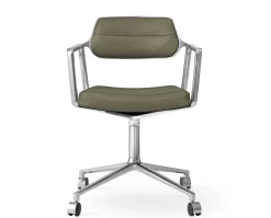 Vipp 453 Swivel Stol | Hjul | Bosco Grönt Läder, Polerat Aluminium