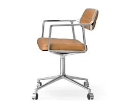 Vipp 453 Swivel Stol | Hjul | Camel Läder, Polerat Aluminium