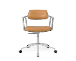 Vipp 453+ Swivel Stol | Hjul | Camel Läder, Polerat Aluminium
