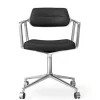 Vipp 453 Swivel Stol | Hjul | Svart Läder, Polerat Aluminium