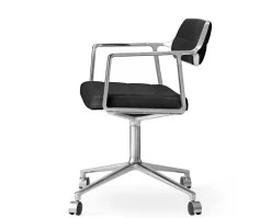Vipp 453 Swivel Stol | Hjul | Svart Läder, Polerat Aluminium