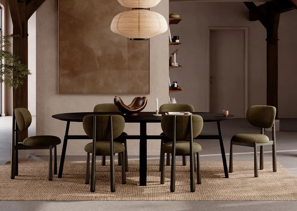 Woke Stol | Dark Olive Bouclé/Antique Pewter
