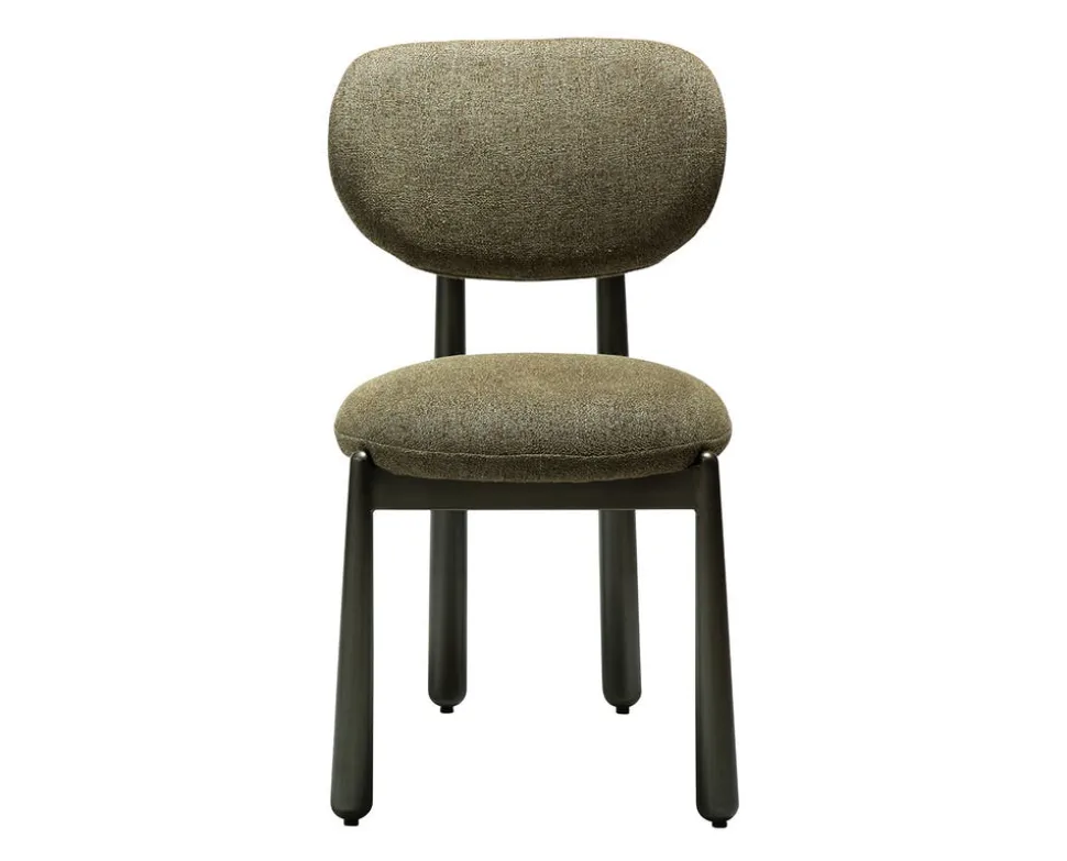 Woke Stol | Dark Olive Bouclé/Antique Pewter