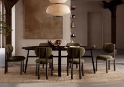 Woke Stol | Dark Olive Bouclé/Antique Pewter