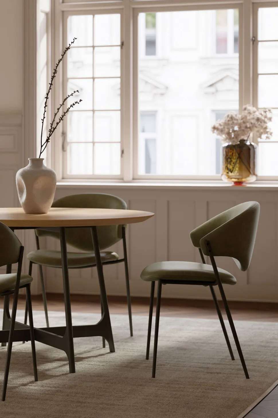Zone Stol | Dark Olive Konstläder | Antique Pewter